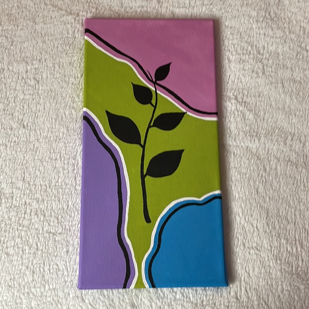 Original art, acrylic paint on canvas. Abstract plant painting.